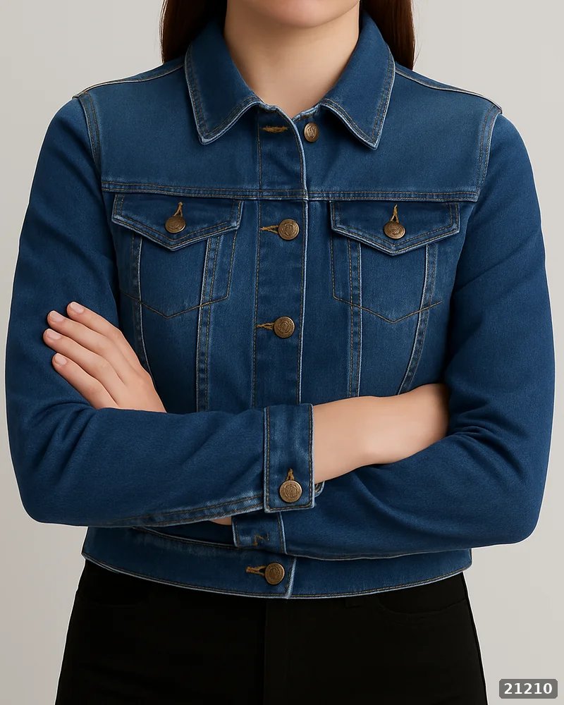 Chamarra de Mezclilla Azul Clásica Estilo Trucker para Mujer - Image 4