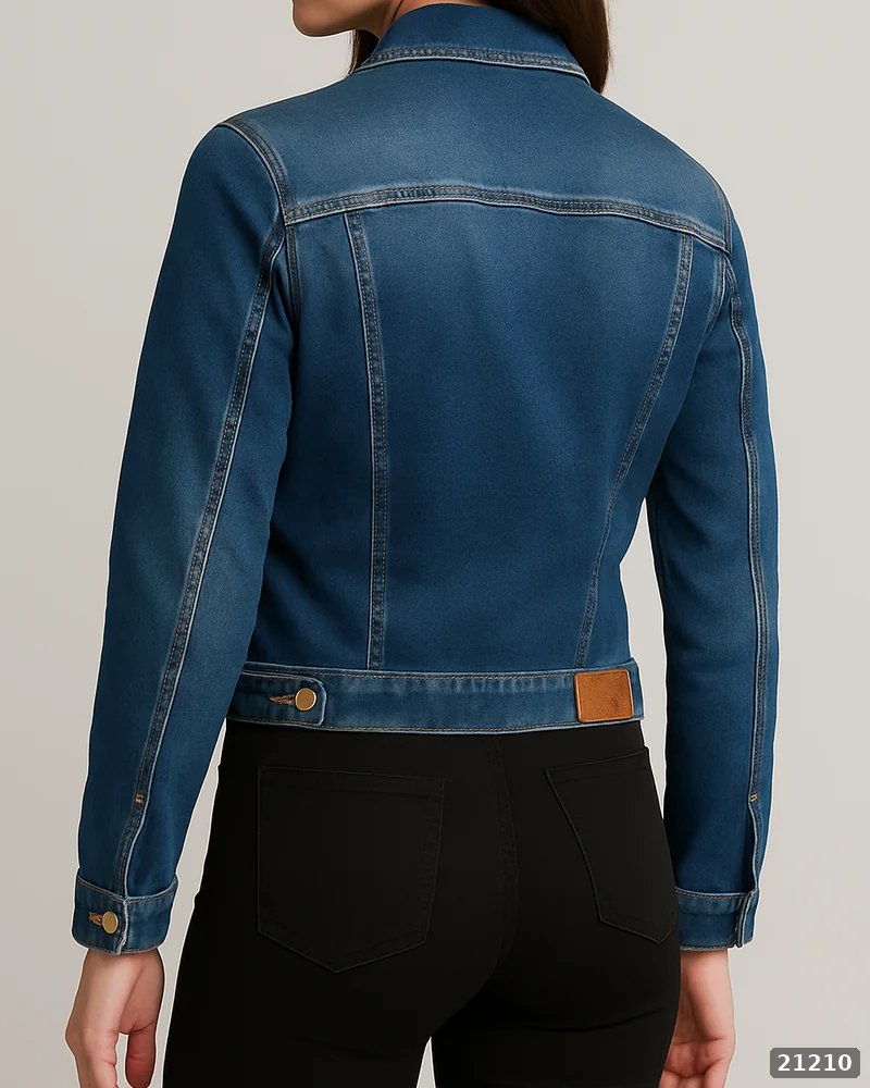 Chamarra de Mezclilla Azul Clásica Estilo Trucker para Mujer - Image 7