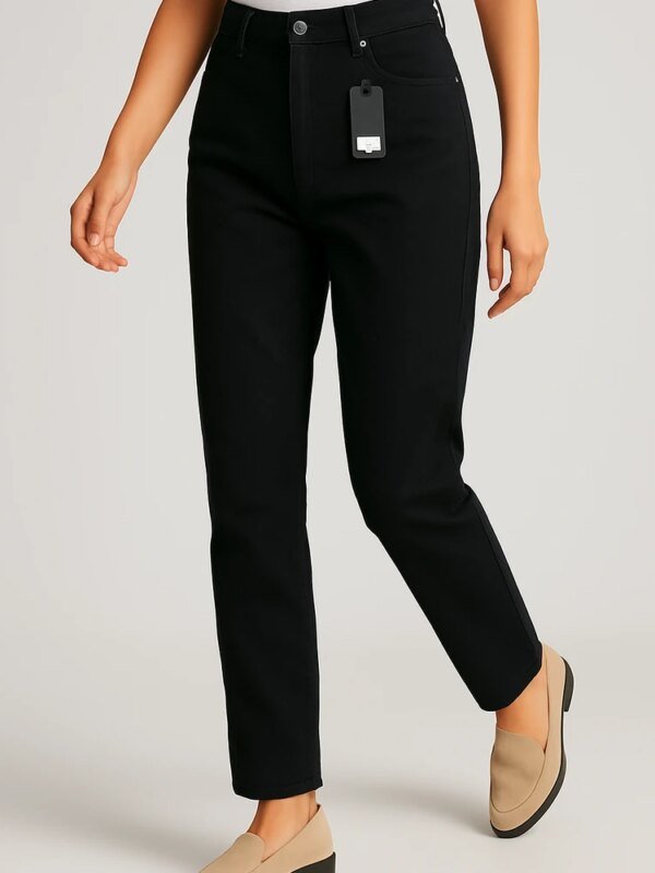 Jeans Mom Fit Negro Tiro Alto Clásico para Mujer