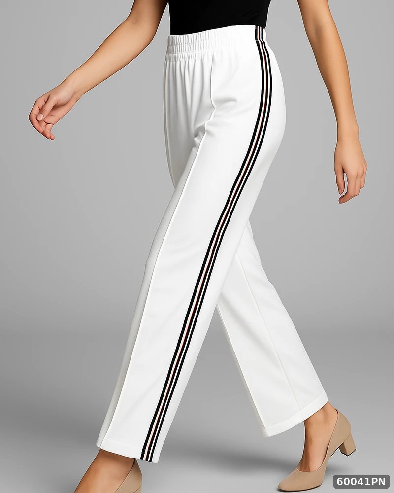 Pantalon Deportivo Elegante Blanco con Franjas Laterales para Mujer - Image 3