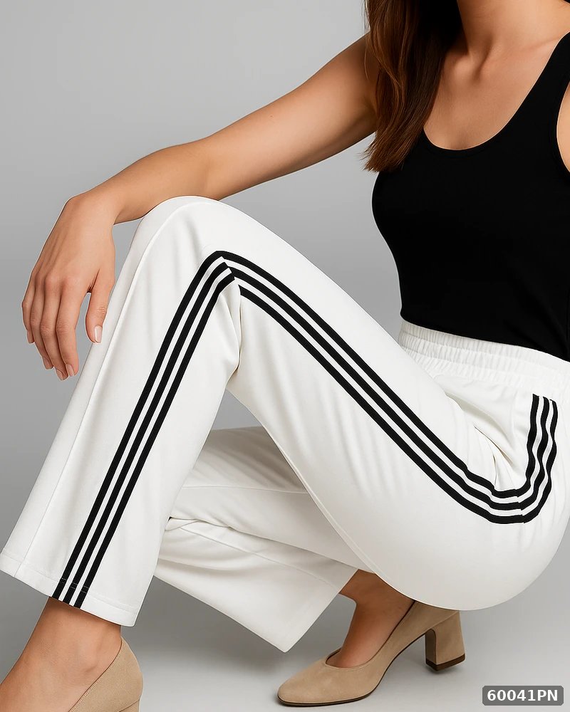 Pantalon Deportivo Elegante Blanco con Franjas Laterales para Mujer - Image 4