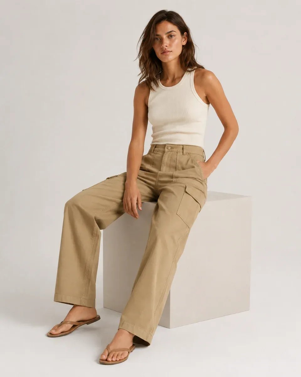 Pantalon Cargo Wide Leg de Tiro Alto para Mujer Estilo Militar - Image 2
