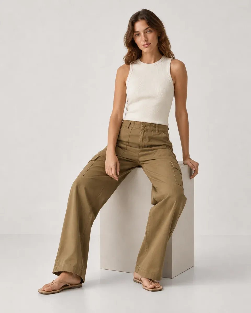 Pantalon Cargo Wide Leg de Tiro Alto para Mujer Estilo Militar - Image 13