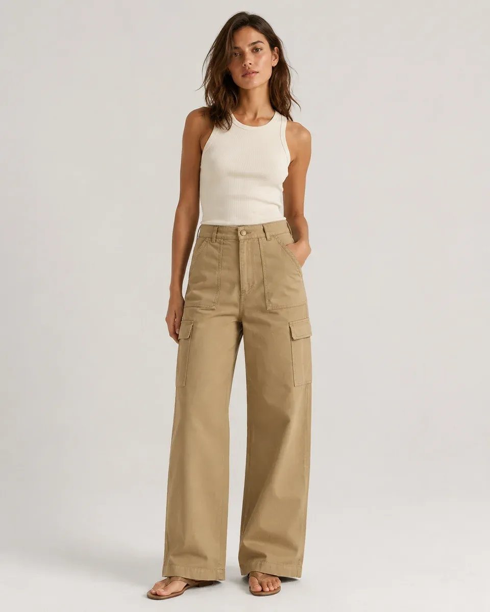 Pantalon Cargo Wide Leg de Tiro Alto para Mujer Estilo Militar - Image 3
