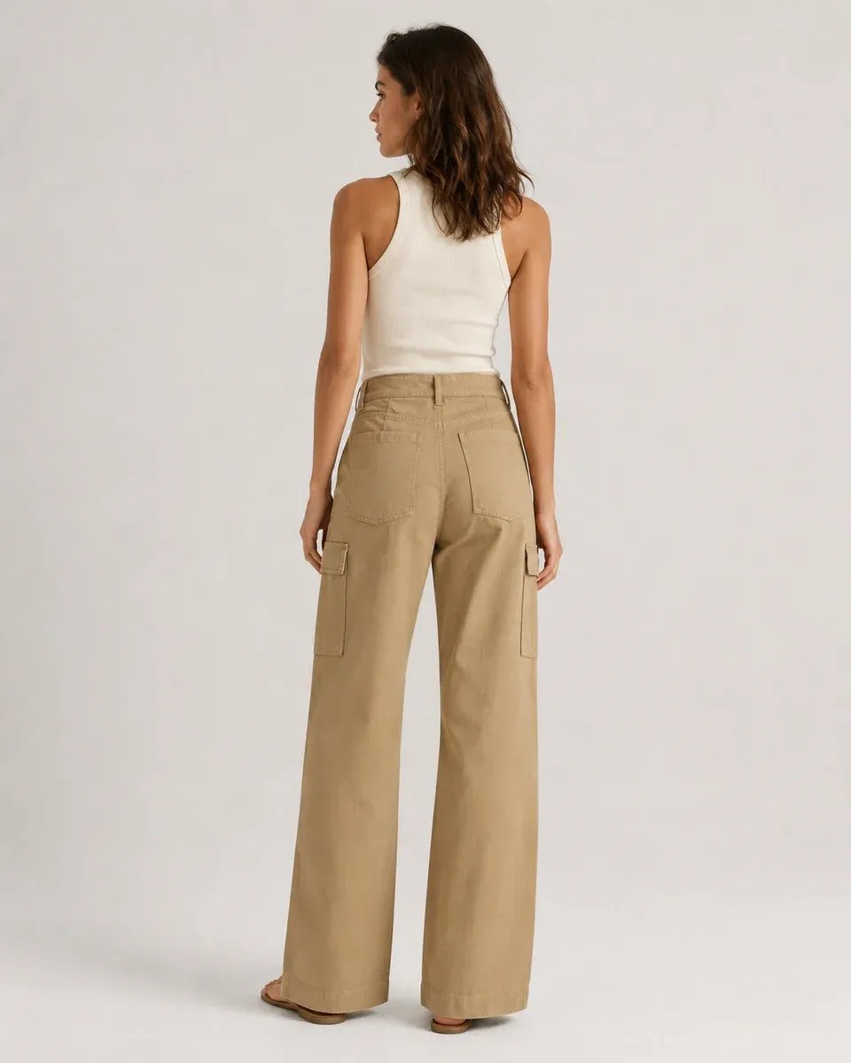 Pantalon Cargo Wide Leg de Tiro Alto para Mujer Estilo Militar - Image 4