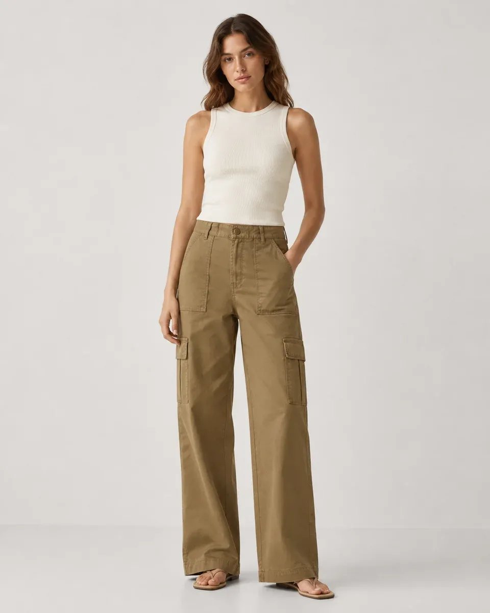 Pantalon Cargo Wide Leg de Tiro Alto para Mujer Estilo Militar - Image 11