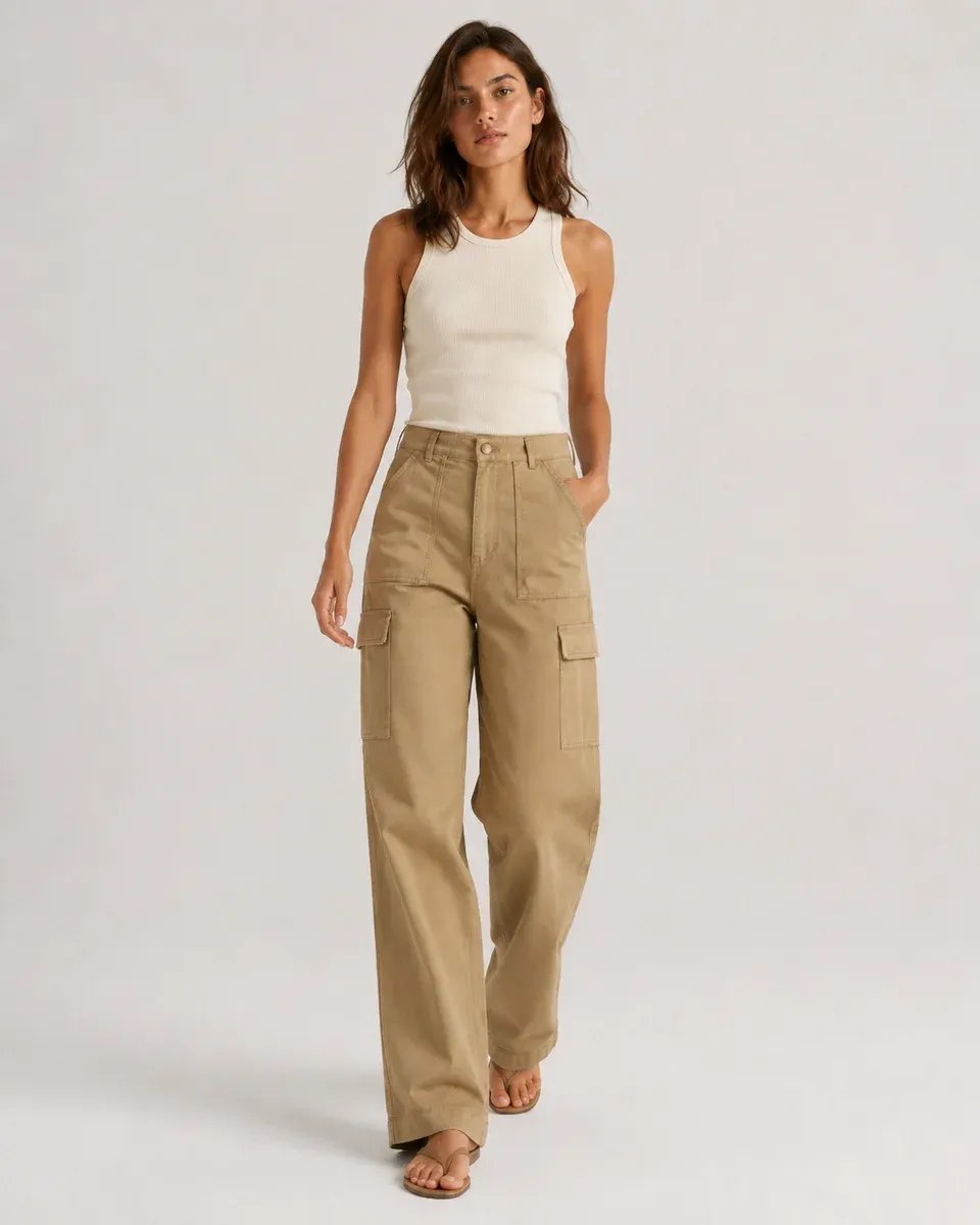 Pantalon Cargo Wide Leg de Tiro Alto para Mujer Estilo Militar - Image 6