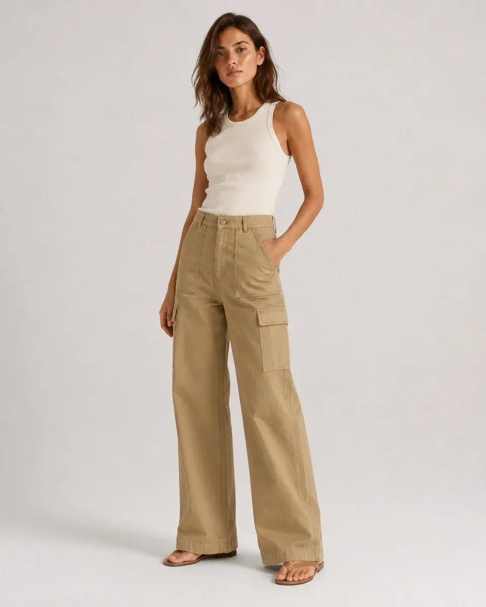 Pantalon Cargo Wide Leg de Tiro Alto para Mujer Estilo Militar - Image 7