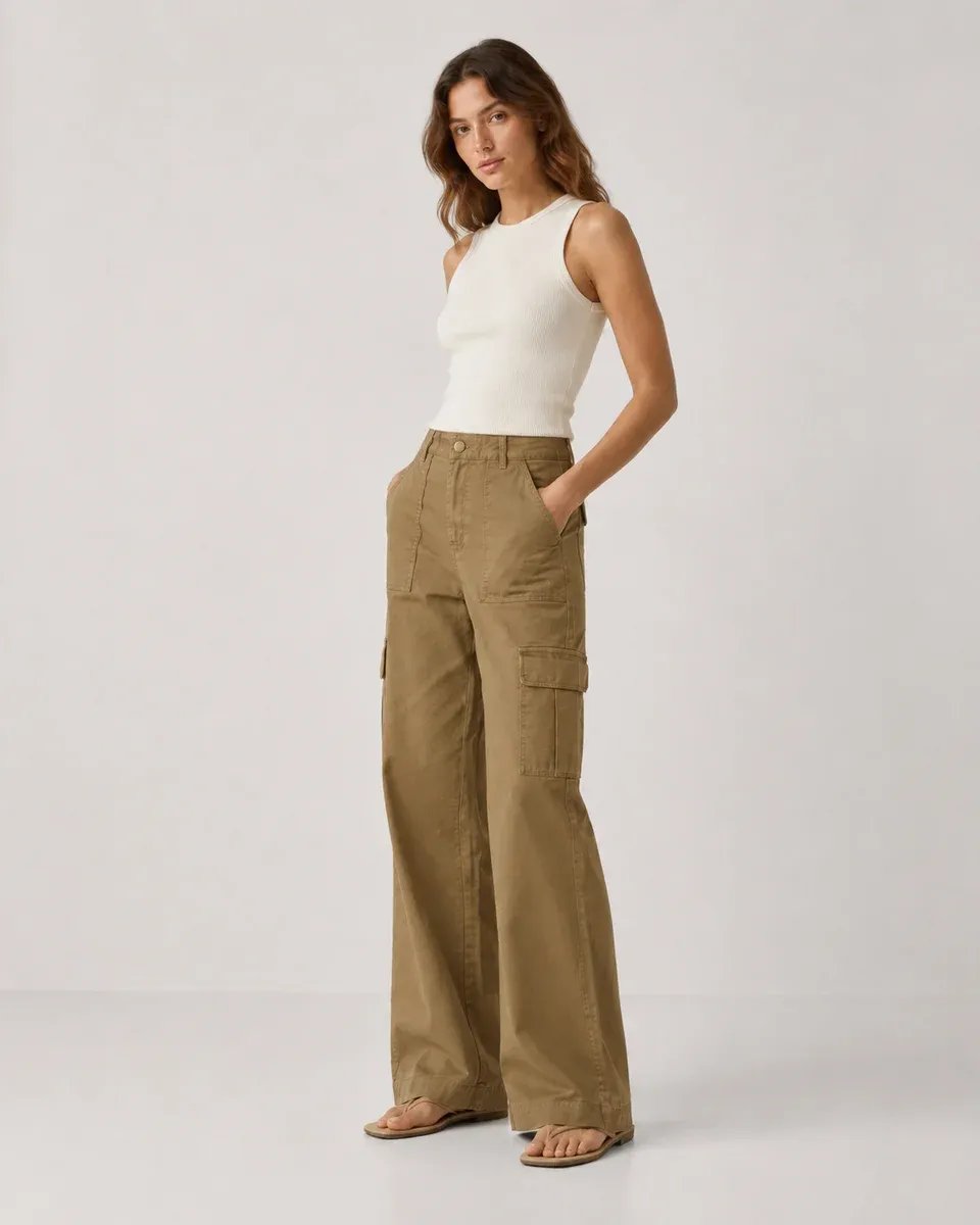 Pantalon Cargo Wide Leg de Tiro Alto para Mujer Estilo Militar - Image 9
