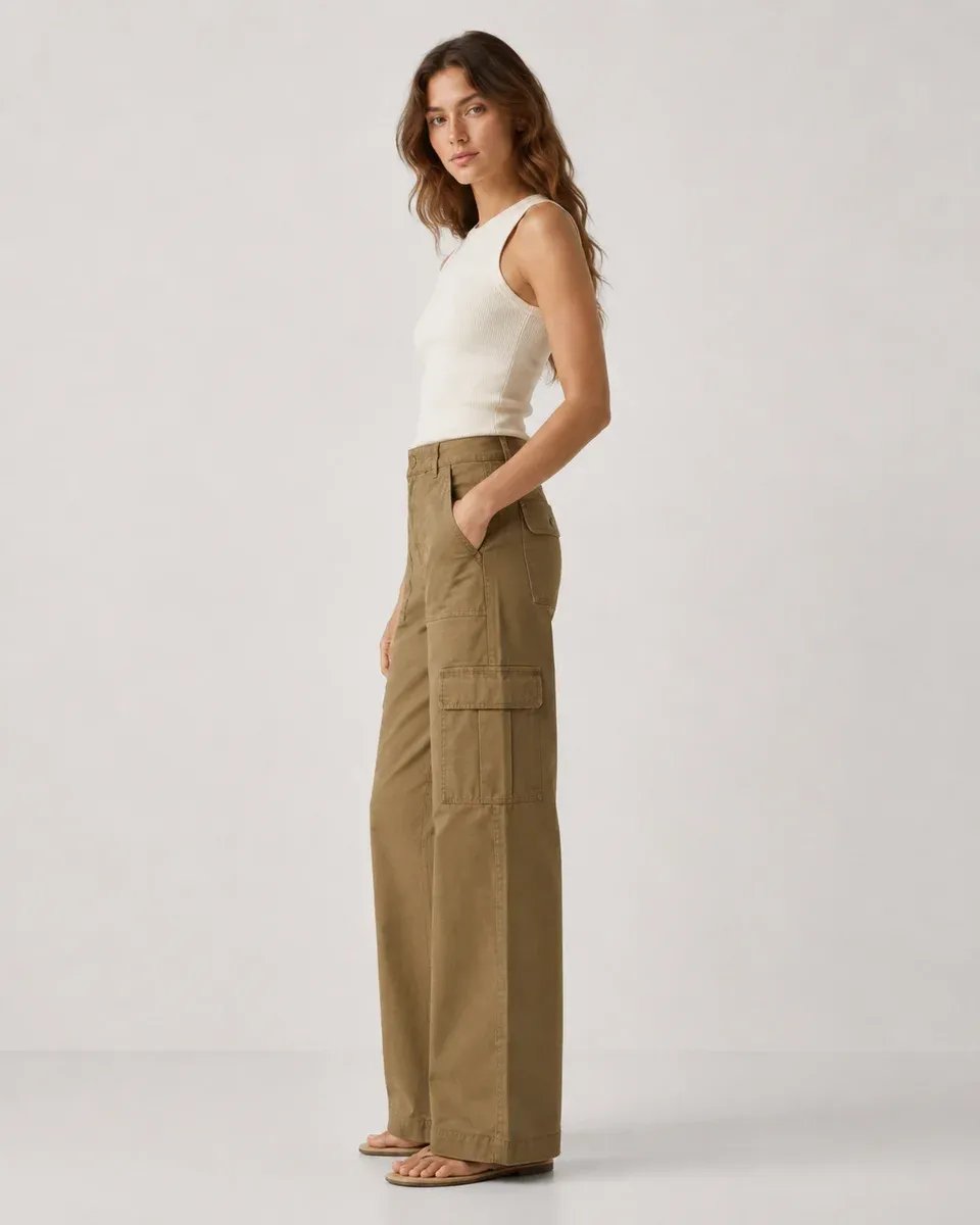 Pantalon Cargo Wide Leg de Tiro Alto para Mujer Estilo Militar - Image 12