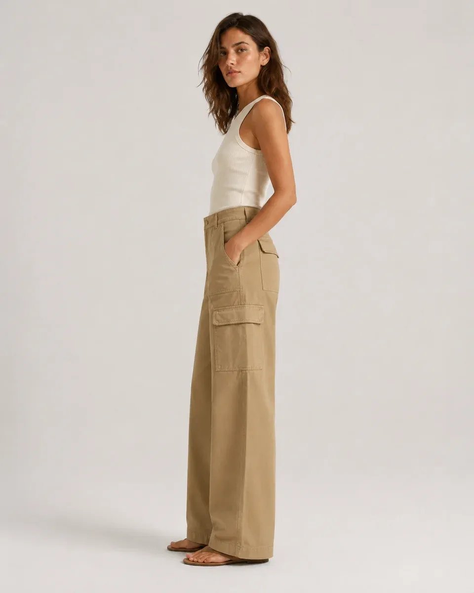 Pantalon Cargo Wide Leg de Tiro Alto para Mujer Estilo Militar - Image 5
