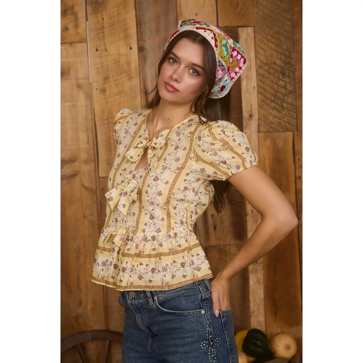 Blusa Floral Estilo Campestre con Lazo y Volantes para Mujer - Image 4