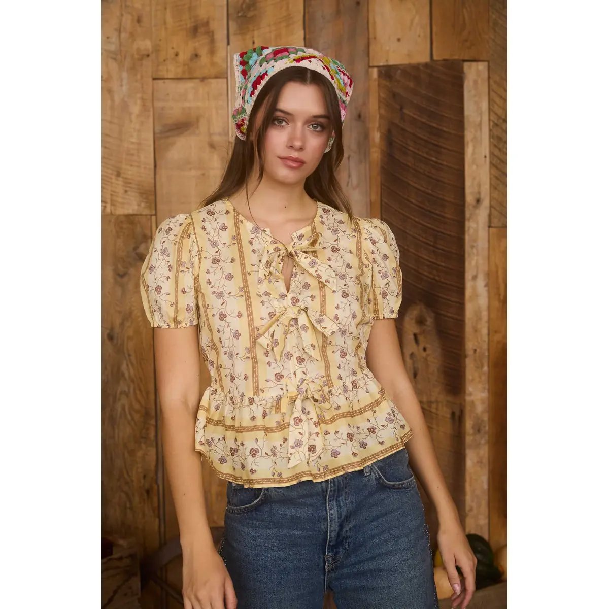 Blusa Floral Estilo Campestre con Lazo y Volantes para Mujer - Image 5