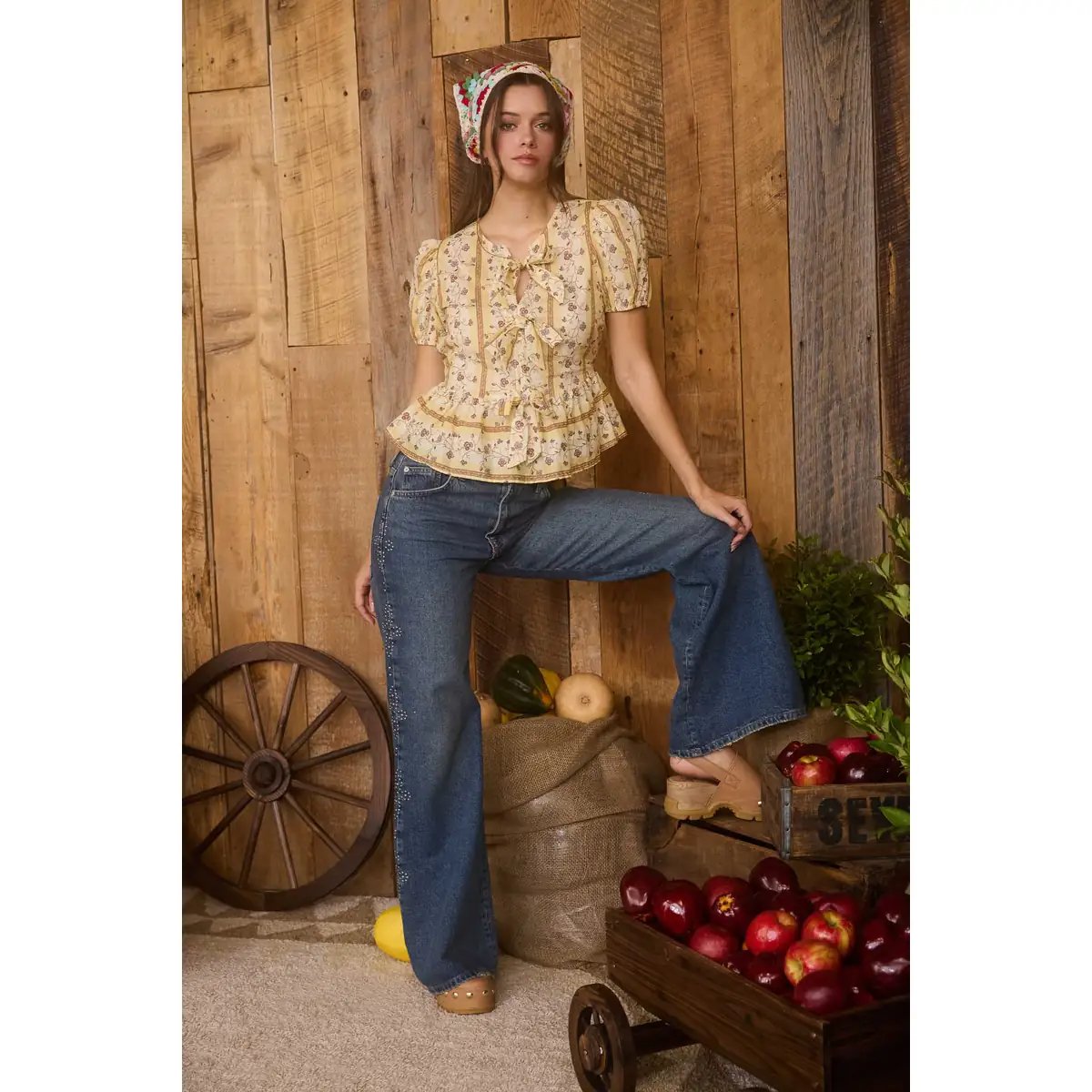 Blusa Floral Estilo Campestre con Lazo y Volantes para Mujer - Image 7