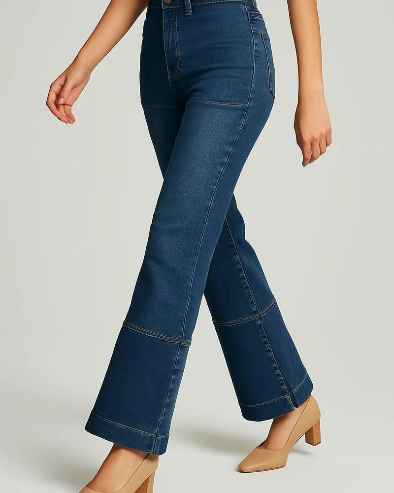 Pantalon Acampanado de Mezclilla Azul Estilo Retro para Mujer - vista 2