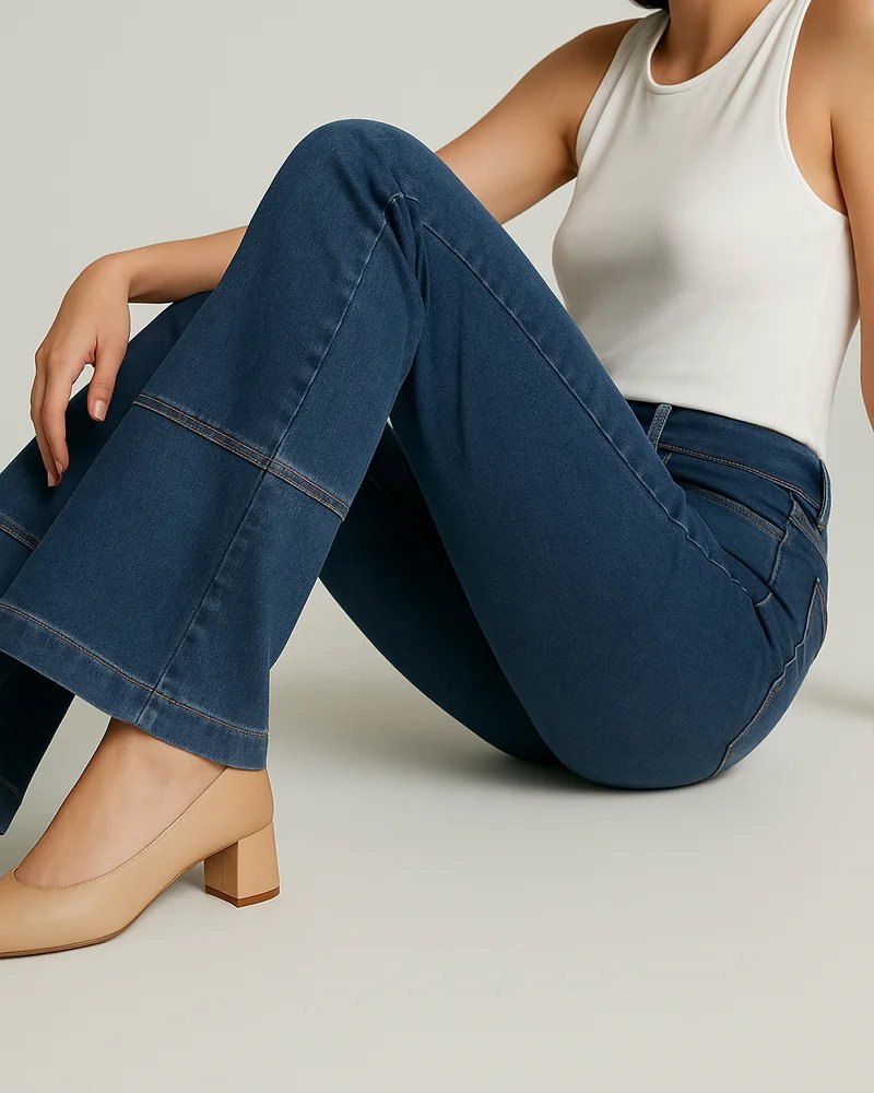 Pantalon Acampanado de Mezclilla Azul Estilo Retro para Mujer - vista 5
