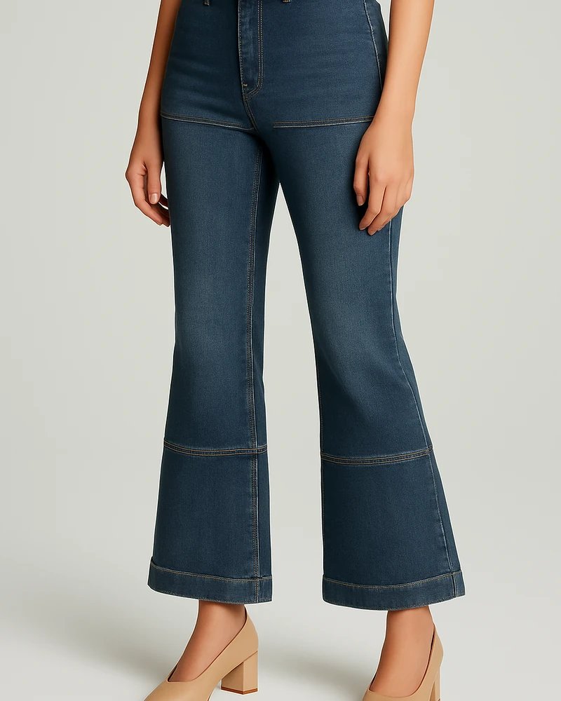 Pantalon Acampanado de Mezclilla Azul Estilo Retro para Mujer - vista 8