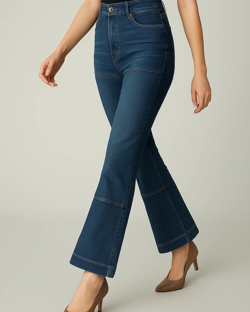 Pantalon Acampanado de Mezclilla Azul Estilo Retro para Mujer - vista 9