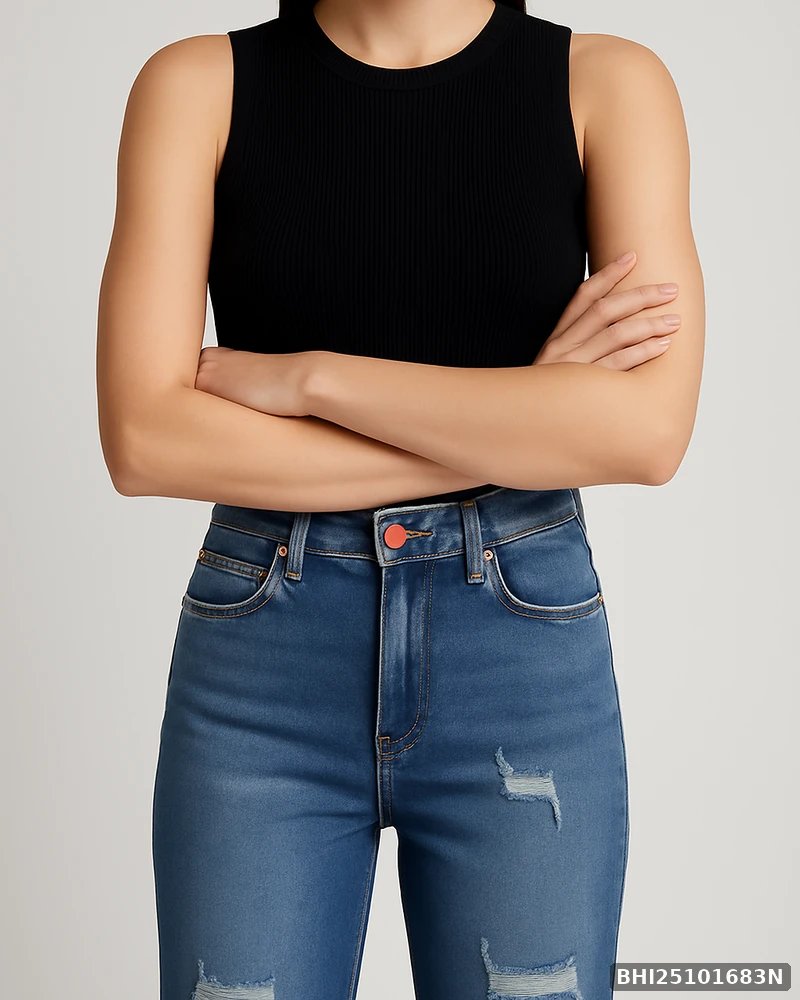 Jeans Straight Fit de Mezclilla Azul con Roturas para Mujer - Image 4