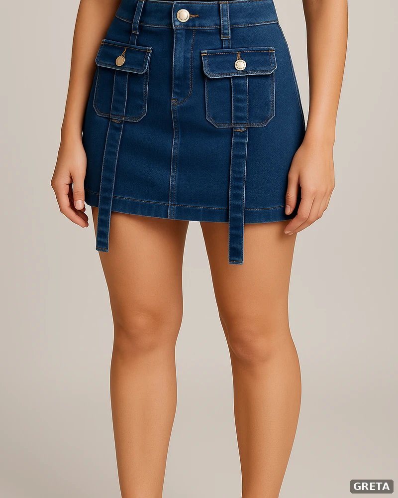 Falda Mini de Mezclilla con Bolsillos Cargo Estilo Utilitario para Mujer - Image 4
