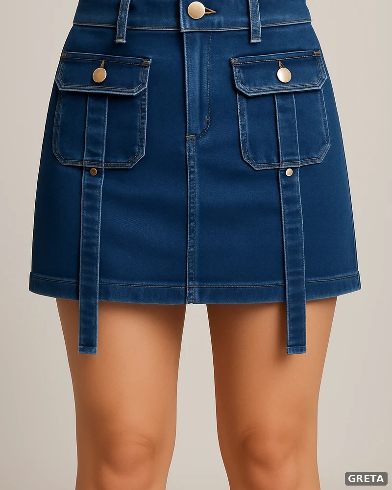 Falda Mini de Mezclilla con Bolsillos Cargo Estilo Utilitario para Mujer - Image 6