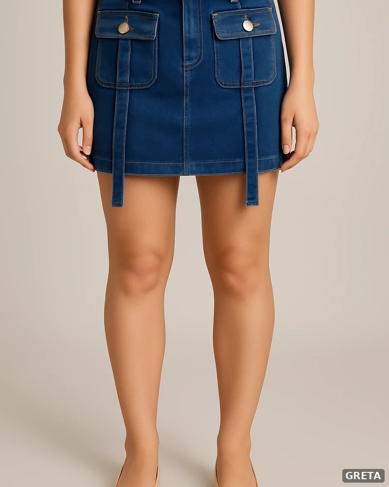 Falda Mini de Mezclilla con Bolsillos Cargo Estilo Utilitario para Mujer - Image 8