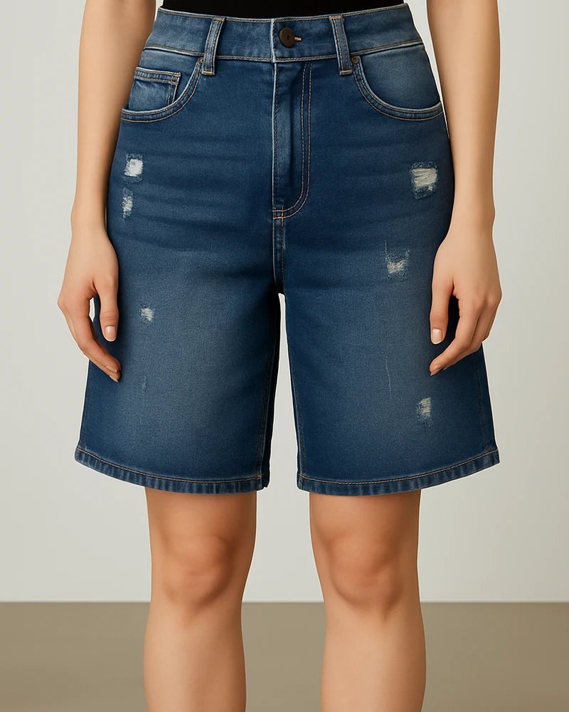 Bermuda Mujer Tiro Alto en Mezclilla Azul Medio Estilo Casual Chic - Image 6