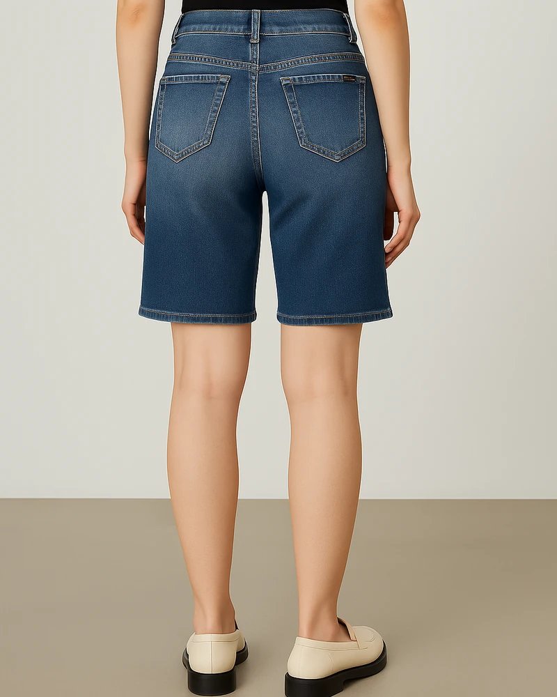 Bermuda Mujer Tiro Alto en Mezclilla Azul Medio Estilo Casual Chic - Image 7