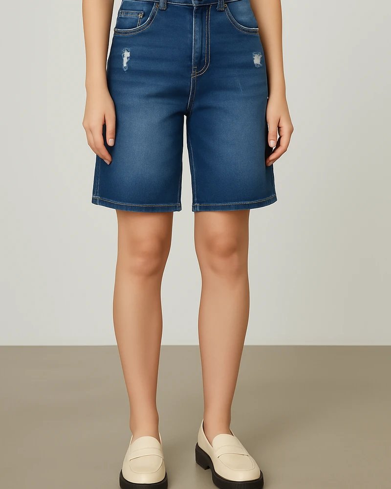 Bermuda Mujer Tiro Alto en Mezclilla Azul Medio Estilo Casual Chic - Image 8
