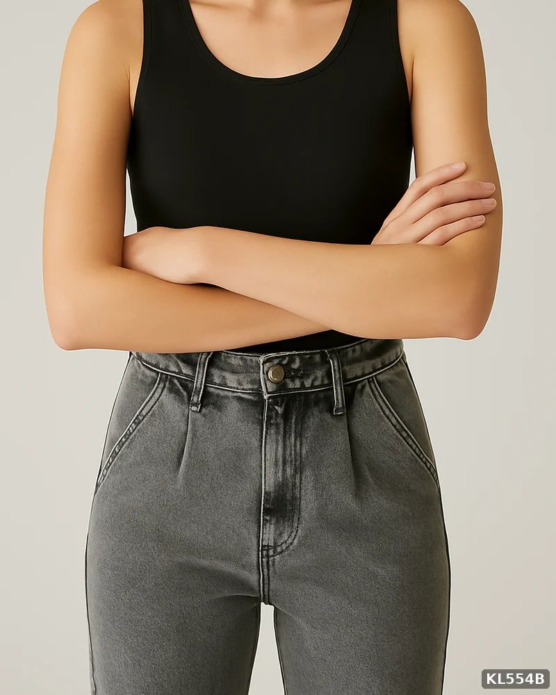 Pantalon Mom Jeans de Tiro Alto en Mezclilla Gris para Mujer - Image 2