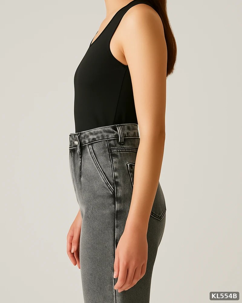 Pantalon Mom Jeans de Tiro Alto en Mezclilla Gris para Mujer - Image 3