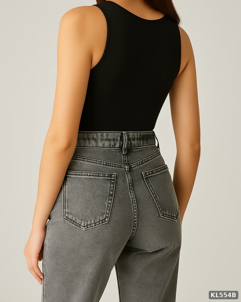 Pantalon Mom Jeans de Tiro Alto en Mezclilla Gris para Mujer - Image 5