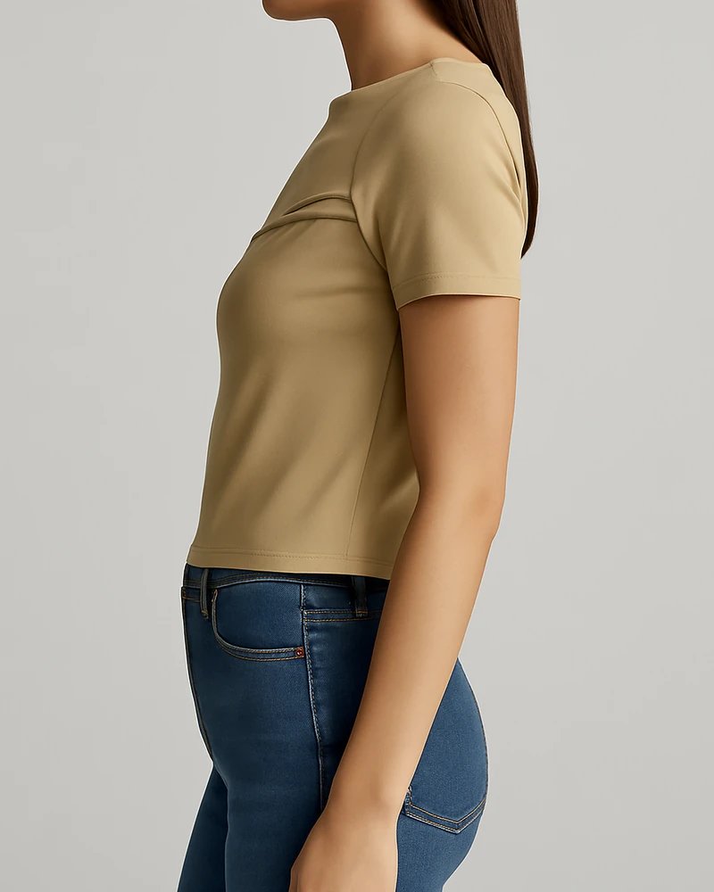 Blusa Casual con Drapeado Asimétrico en Tono Arena para Mujer - Image 5