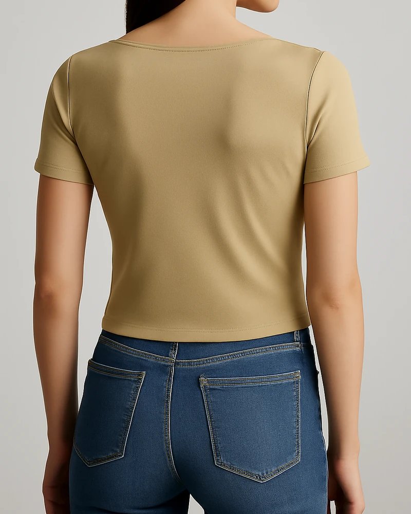 Blusa Casual con Drapeado Asimétrico en Tono Arena para Mujer - Image 7