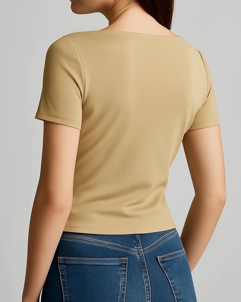 Blusa Casual con Drapeado Asimétrico en Tono Arena para Mujer - Image 8