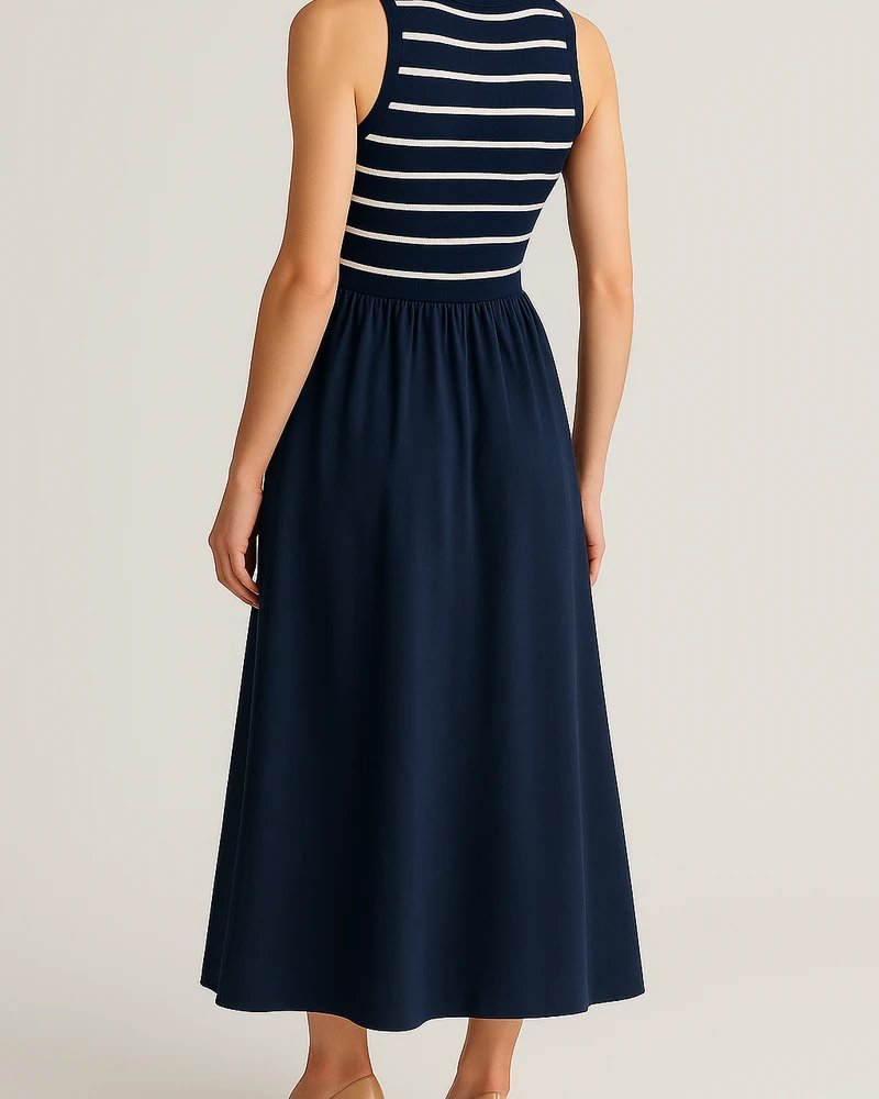Vestido Midi Marinero con Falda Fluida y Escote Redondo para Mujer - Image 6