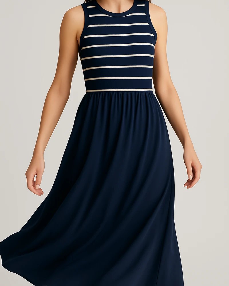 Vestido Midi Marinero con Falda Fluida y Escote Redondo para Mujer - Image 7