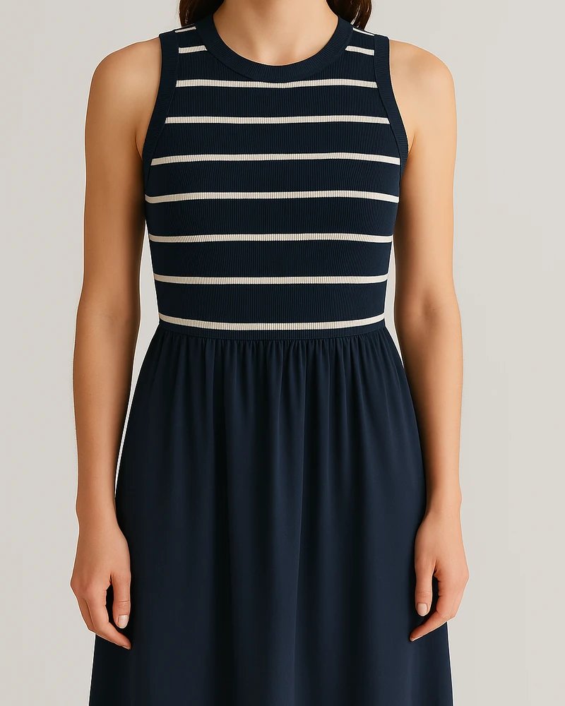 Vestido Midi Marinero con Falda Fluida y Escote Redondo para Mujer - Image 8
