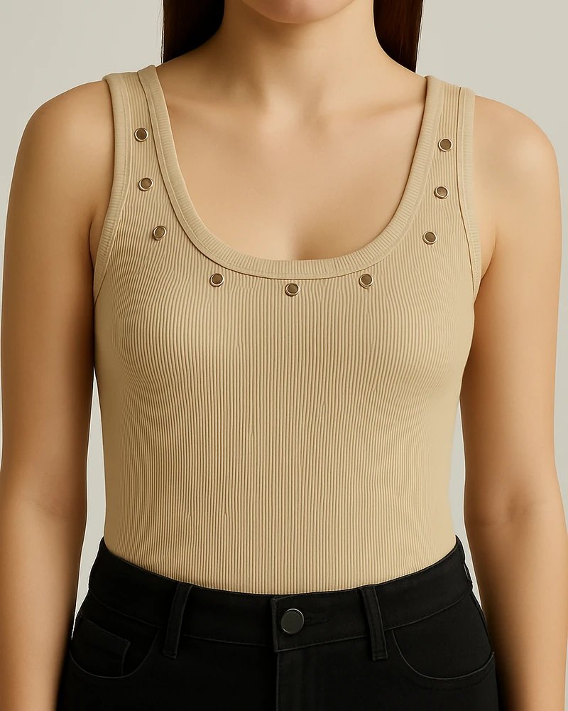 Tank Top Acanalado con Ojillos Dorados Estilo Casual para Mujer - Image 6