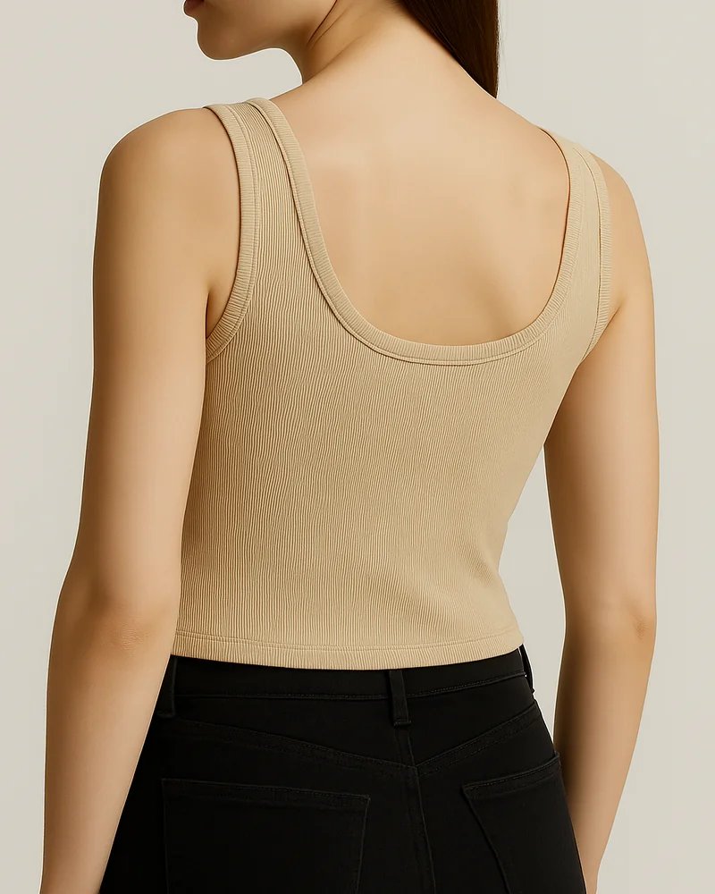 Tank Top Acanalado con Ojillos Dorados Estilo Casual para Mujer - Image 7