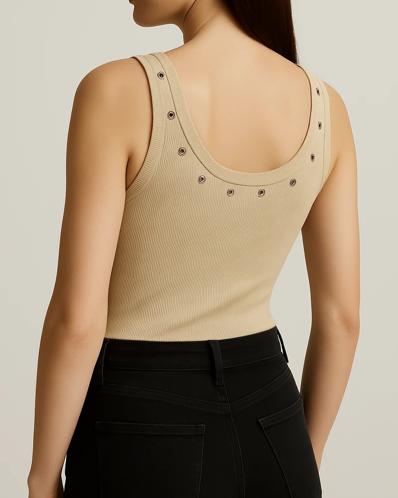Tank Top Acanalado con Ojillos Dorados Estilo Casual para Mujer - Image 8
