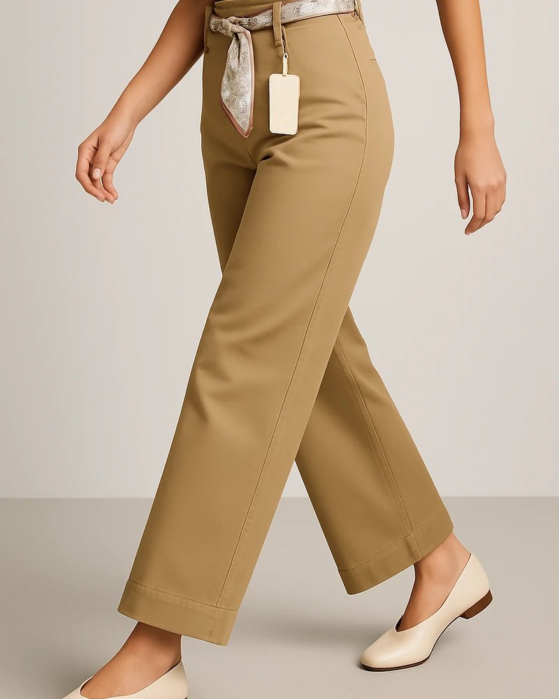 Pantalón Wide Leg Tiro Alto Caqui con Cinturón para Mujer - Image 2