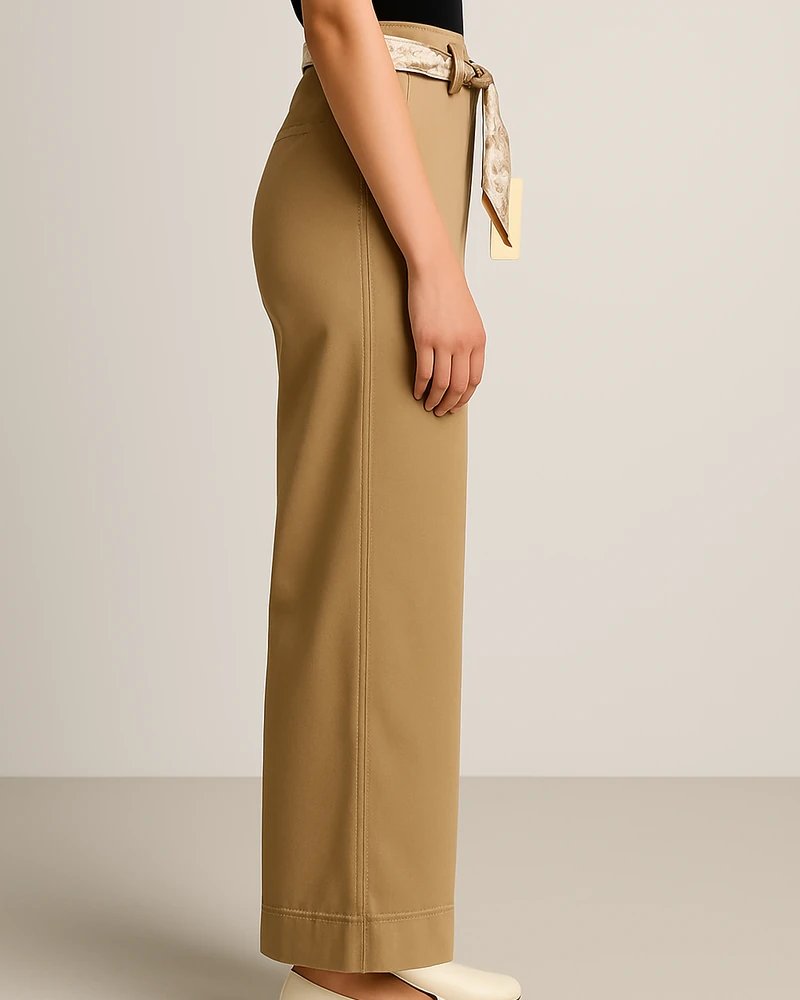 Pantalón Wide Leg Tiro Alto Caqui con Cinturón para Mujer - Image 3