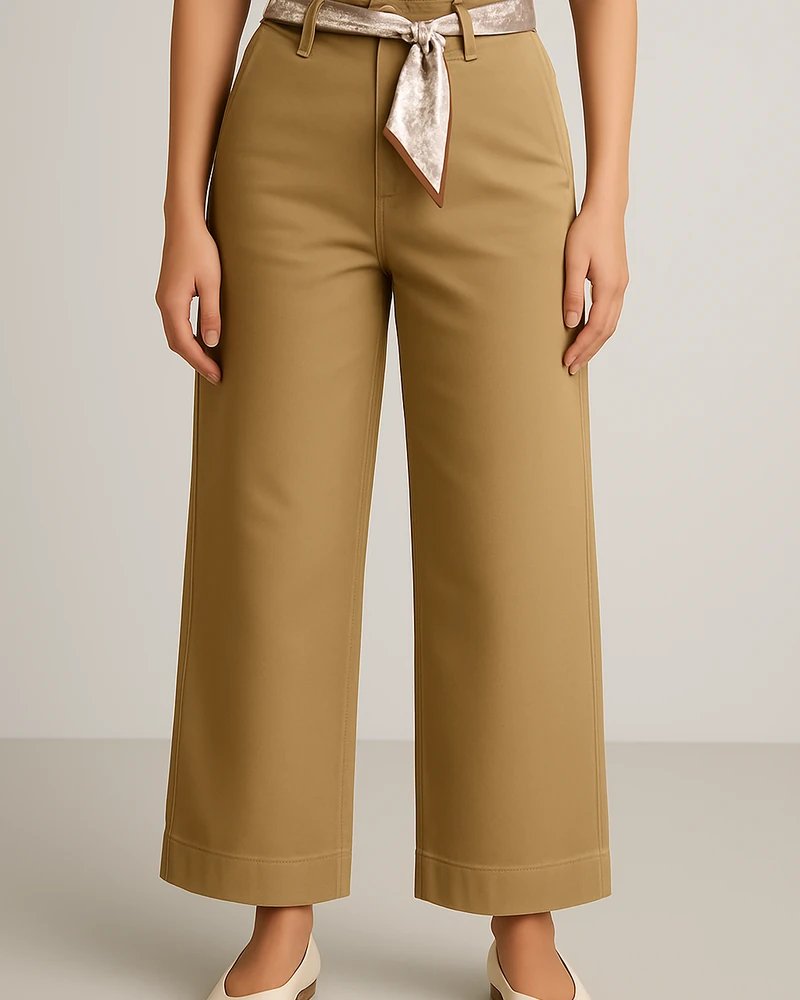 Pantalón Wide Leg Tiro Alto Caqui con Cinturón para Mujer - Image 6