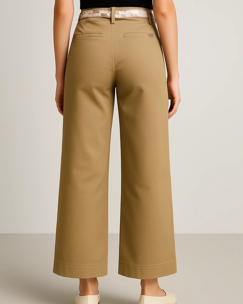 Pantalón Wide Leg Tiro Alto Caqui con Cinturón para Mujer - Image 7