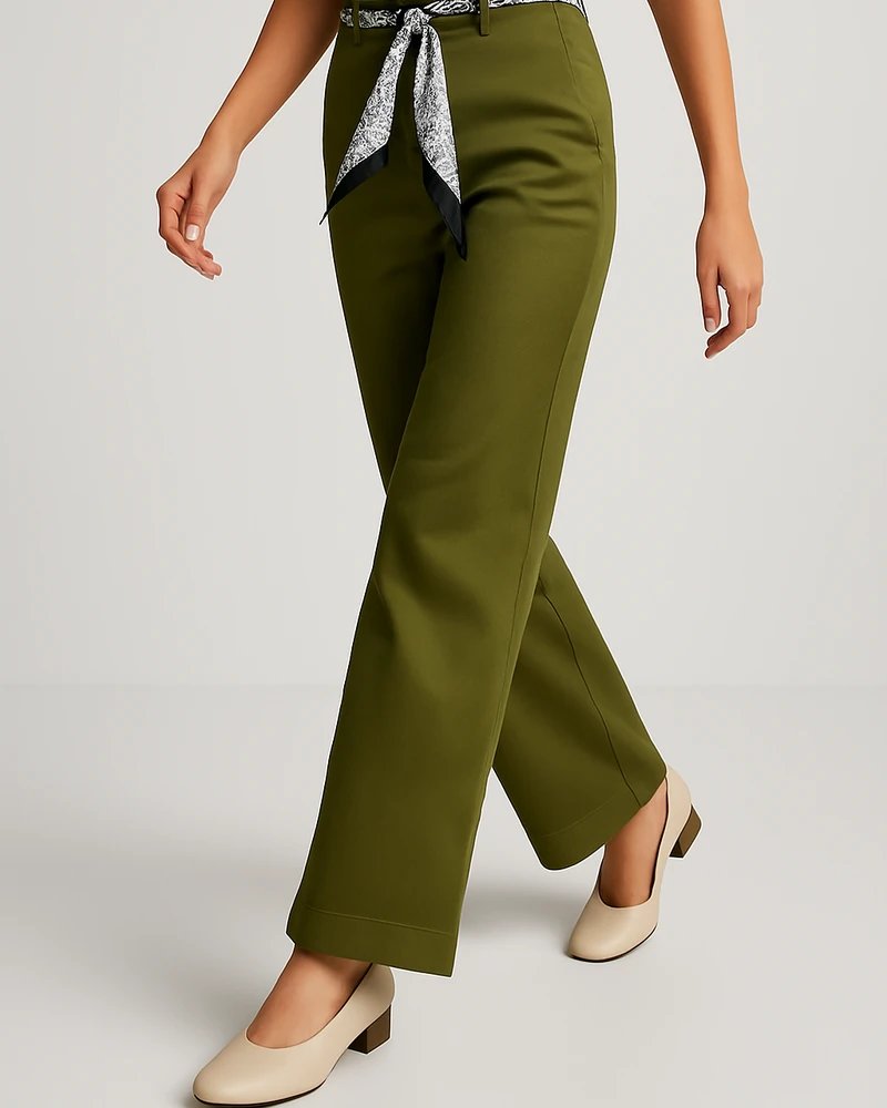 Pantalón Wide Leg Tiro Alto Caqui con Cinturón para Mujer - Image 9