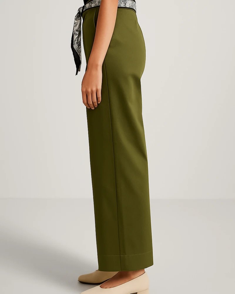 Pantalón Wide Leg Tiro Alto Caqui con Cinturón para Mujer - Image 10