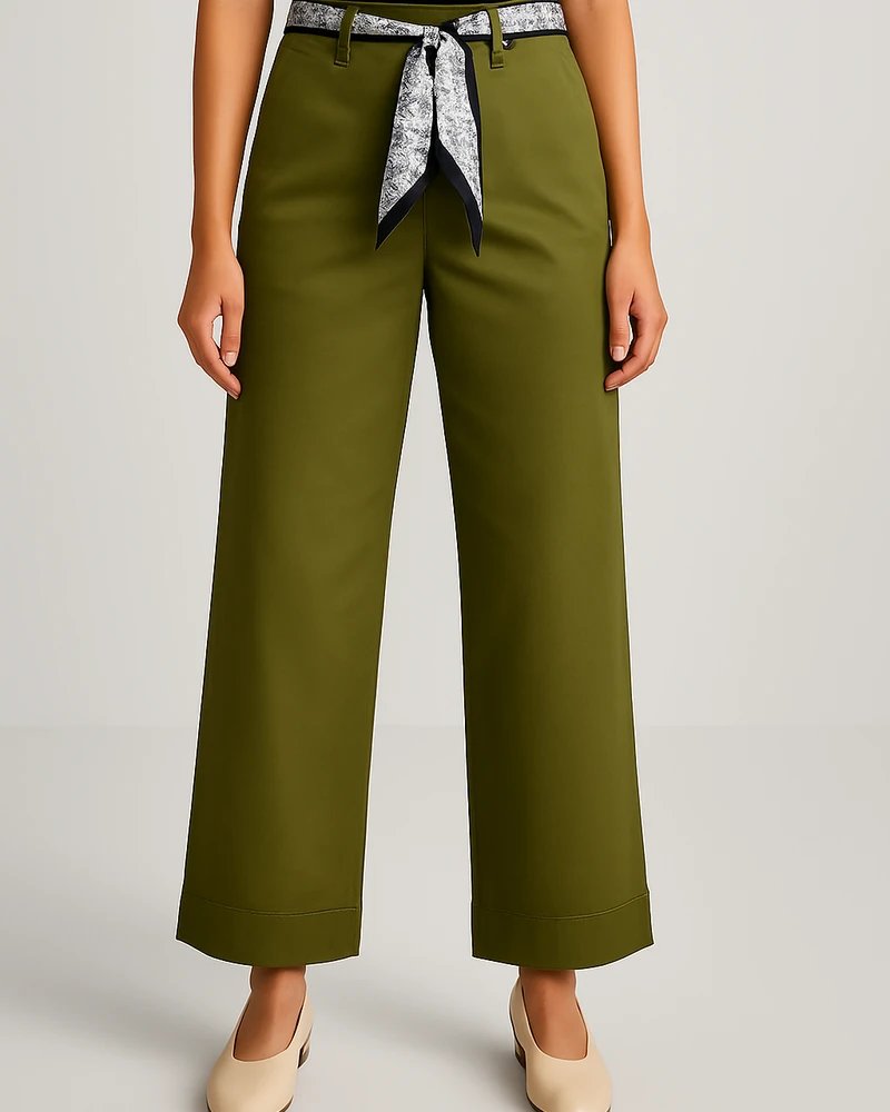 Pantalón Wide Leg Tiro Alto Caqui con Cinturón para Mujer - Image 13