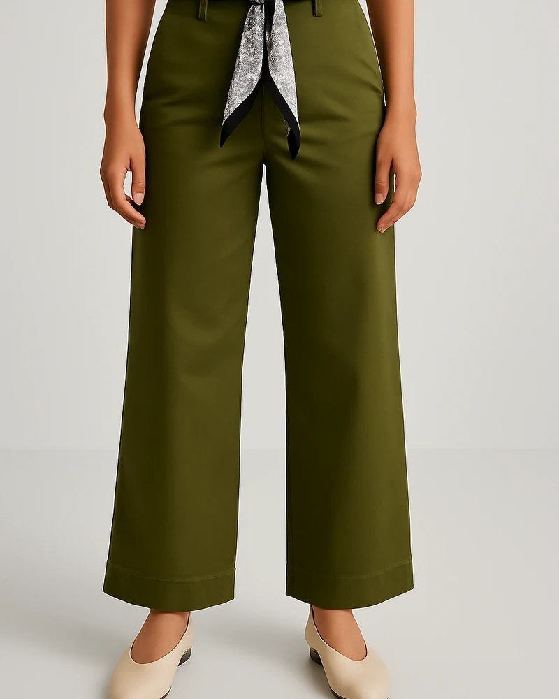 Pantalón Wide Leg Tiro Alto Caqui con Cinturón para Mujer - Image 15