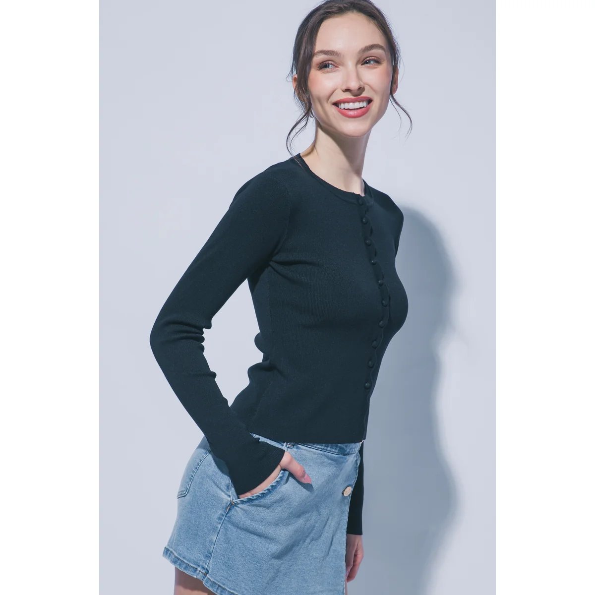 Cardigan para Mujer con Botones Rosa Suave Ajustado de Punto - Image 3
